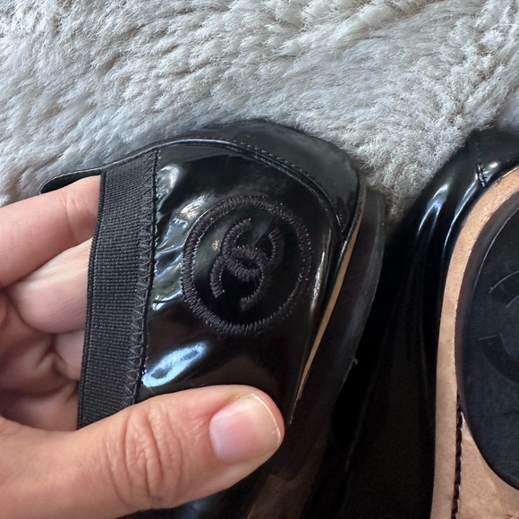 Chanel Black Patent Leather Cap Toe Stretch Spirit Ballet Flats 38.5 - Picture 8 of 11